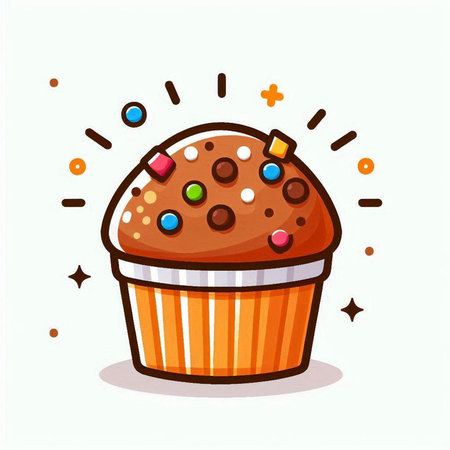 Cute muffin with colorful candies on white background. Vector illustration.のイラスト素材
