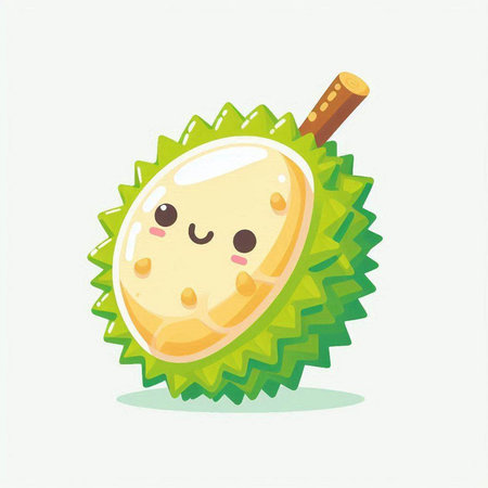 Cute cartoon durian character isolated on white background. Vector illustration.のイラスト素材