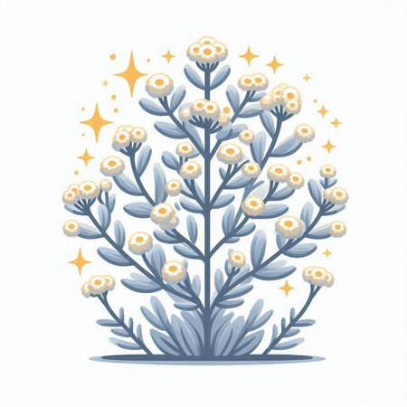 Vector illustration of a decorative tree with flowers and stars on a white backgroundのイラスト素材
