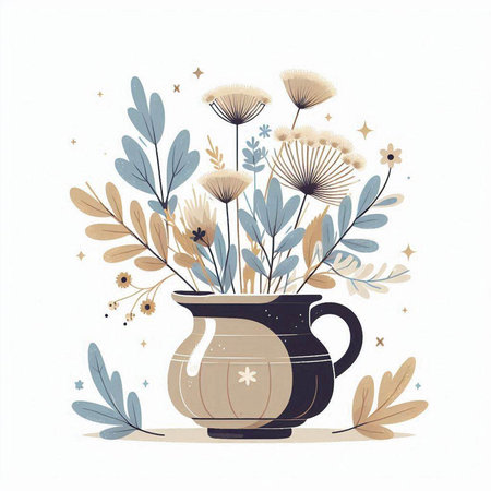 Vase with wildflowers. Hand drawn vector illustration in retro style.のイラスト素材