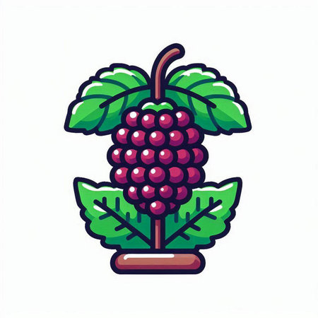 Illustration of a bunch of red grapes with leaves on a white backgroundのイラスト素材