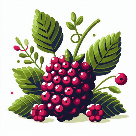 Bunch of blackberries with leaves and berries. Vector illustration.のイラスト素材