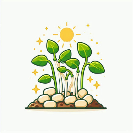 Green sprout growing from soil. Vector illustration in flat style.のイラスト素材