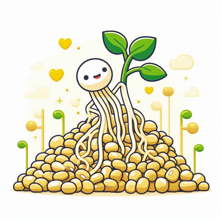 Illustration of a green sprout growing on a pile of beansのイラスト素材