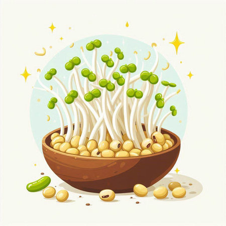 Mung bean and soybean sprouts in bowl. Vector illustration.のイラスト素材