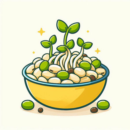 Illustration of a bowl of chickpeas with sprouts.のイラスト素材