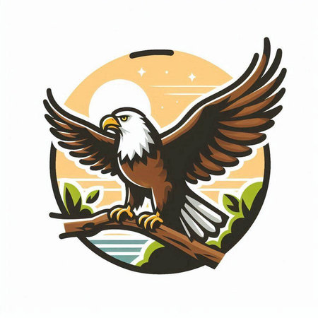 Eagle on the branch with sun in the background. Vector illustration.のイラスト素材