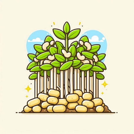 Potato seedling with leaves and sprouts. Vector illustration.のイラスト素材