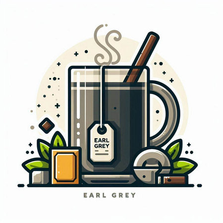 Cup of hot tea with tea bag. Vector illustration in linear style.のイラスト素材