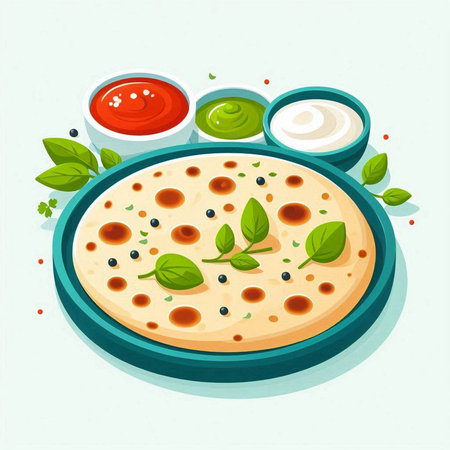 Pizza with mozzarella cheese and basil. Vector illustration.のイラスト素材