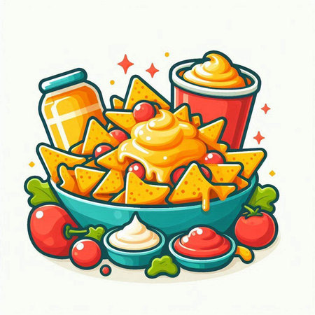 Nachos with saucennaise and cheese. Vector illustration.のイラスト素材