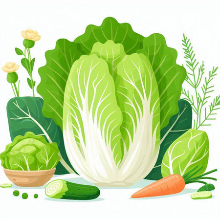 Vegetable vector illustration. Cabbage, carrot, cucumber, lettuce, lettuce, parsley.のイラスト素材