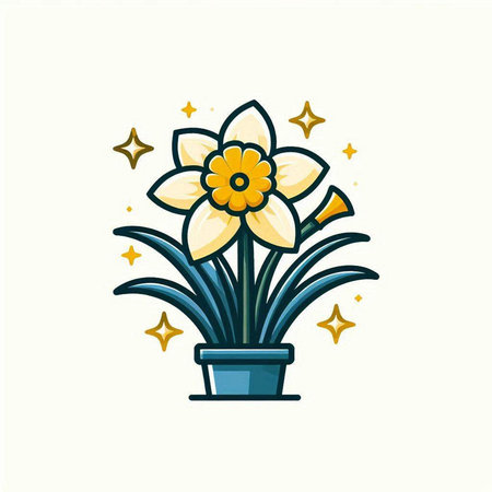 Narcissus flower in a pot. Vector flat illustration.のイラスト素材