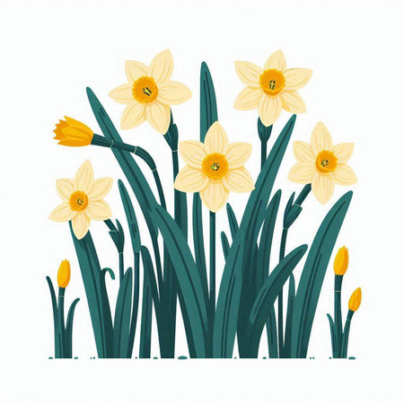 Narcissus flowers isolated on white background. Vector illustration.のイラスト素材
