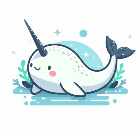 Cute narwhal character. Vector illustration in cartoon style.のイラスト素材