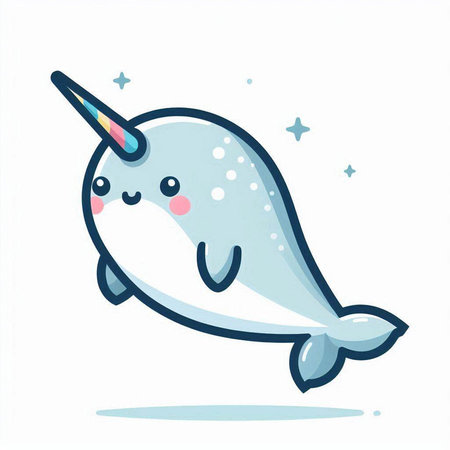 Cute narwhal vector illustration. Cute cartoon narwhal character.のイラスト素材