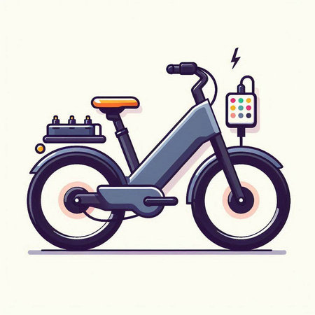 Electric scooter with battery charge. Vector illustration in flat style.のイラスト素材