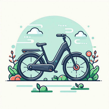Bicycle in the park. Vector illustration of a flat design.のイラスト素材