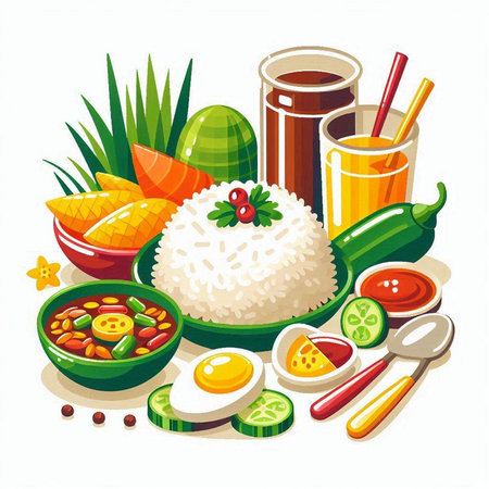 Thai food. Vector illustration of Thai cuisine. Cartoon style.のイラスト素材