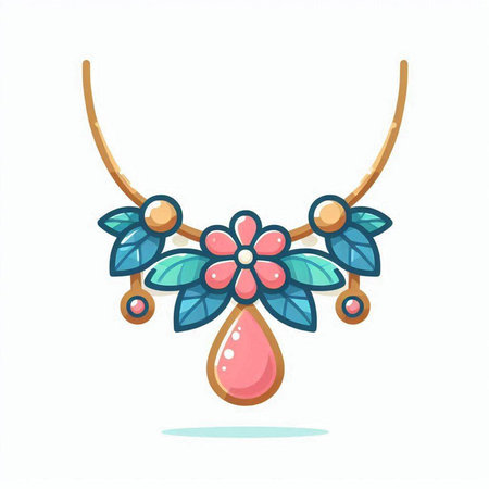 Necklace with flowers and beads on a white background. Vector illustration.のイラスト素材