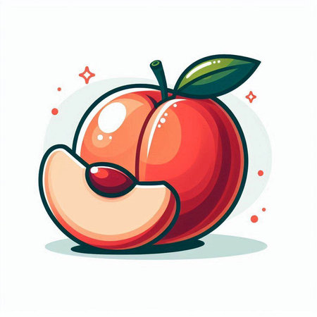Peach vector illustration. Isolated on white background. Cartoon style.のイラスト素材