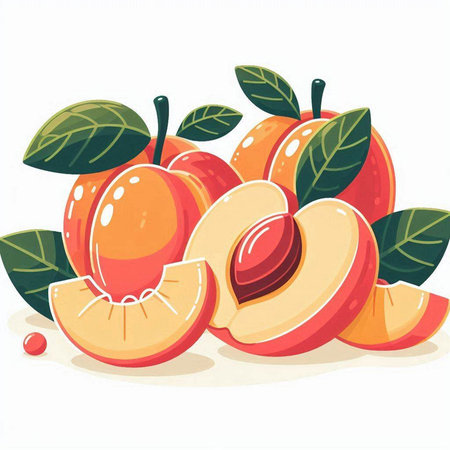 Peach vector illustration. Isolated on a white background. Cartoon style.のイラスト素材