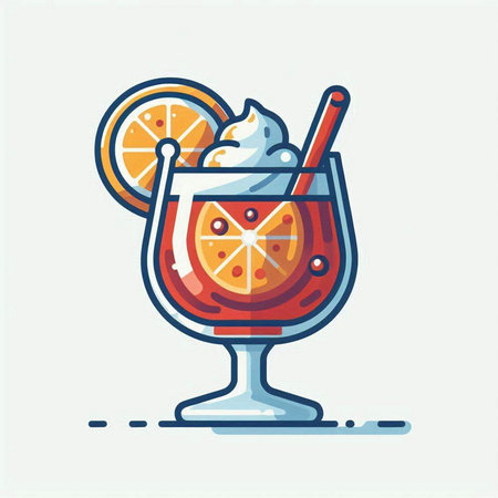 Cocktail with orange, ice and whipped cream. Vector illustration.のイラスト素材
