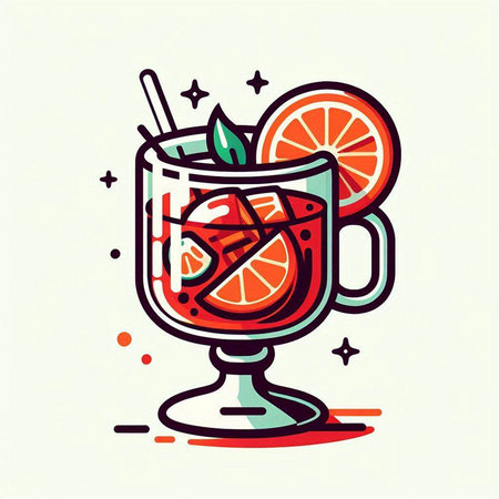 Vector illustration of a glass of mulled wine with a slice of orange and a straw.のイラスト素材