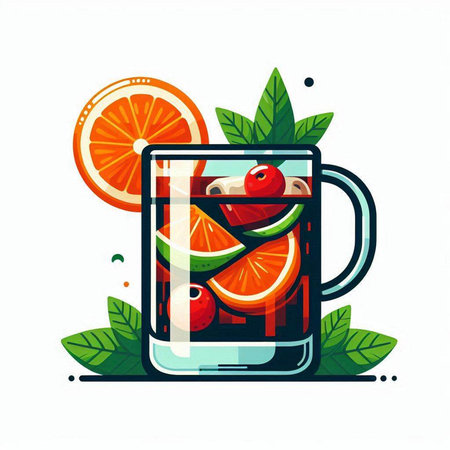 Cocktail with orange, cranberry, lime and mint. Vector illustration.のイラスト素材