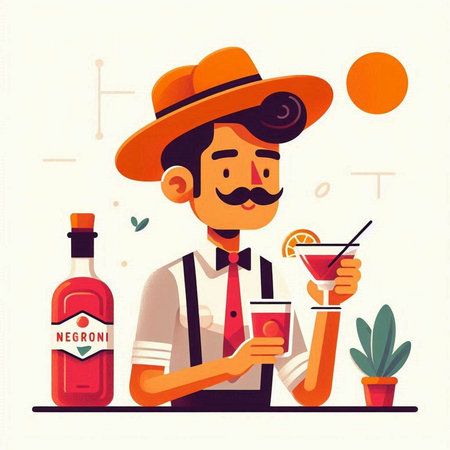 Mexican man with sombrero and cocktail. Vector illustration.のイラスト素材