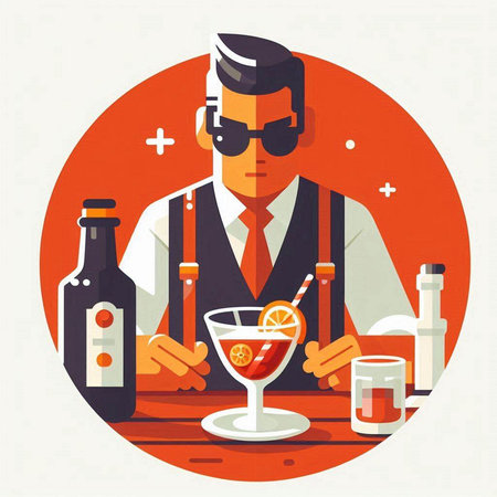 Drunk man with alcohol drinks. Vector illustration in flat style.のイラスト素材