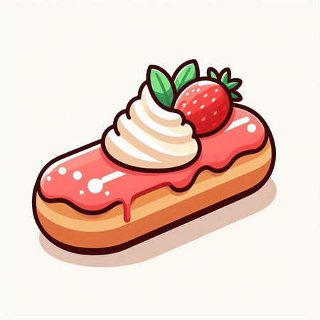 Vector illustration of a sweet cake with cream and strawberry on white backgroundのイラスト素材