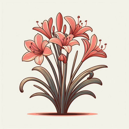 Bouquet of lilies in retro style. Vector illustration.のイラスト素材