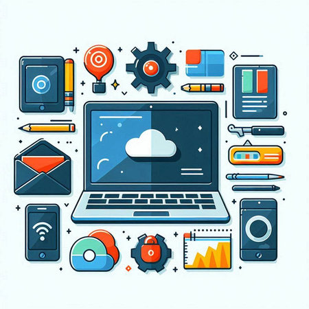 Modern flat design vector illustration concept of cloud computing. Laptop, mobile phone, tablet, computer, laptop, mobile phone, smart watch and other devices.のイラスト素材