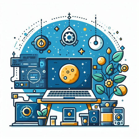 Flat line art design concept of online music. Vector illustration.のイラスト素材