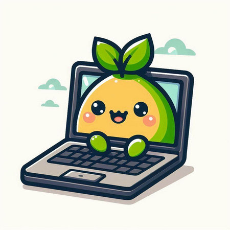 Laptop fruit kawaii character. Cute cartoon vector illustration.のイラスト素材