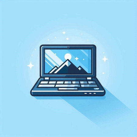 laptop with image on screen in flat style, vector illustration.のイラスト素材