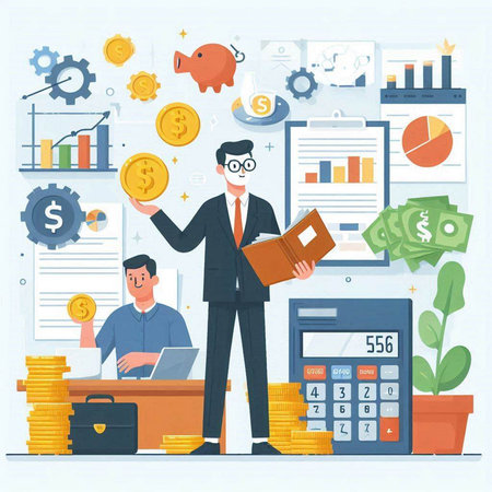 Businessman working in office. Vector illustration in flat cartoon style.のイラスト素材