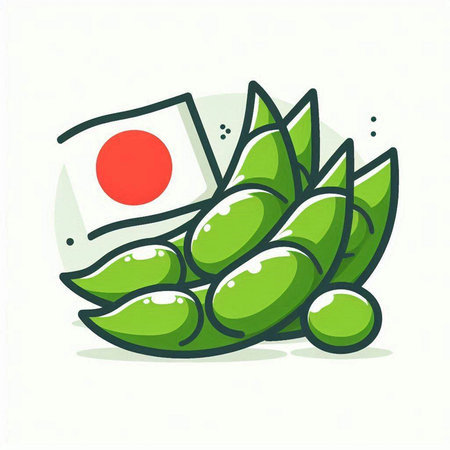 Green soybeans with flag of Japan. Edamame vector illustration.のイラスト素材
