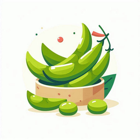 Illustration of fresh green pea pods on white background. Vector illustration.のイラスト素材