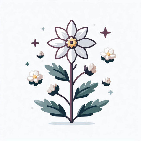 Flower and stars on white background. Vector illustration in flat style.のイラスト素材