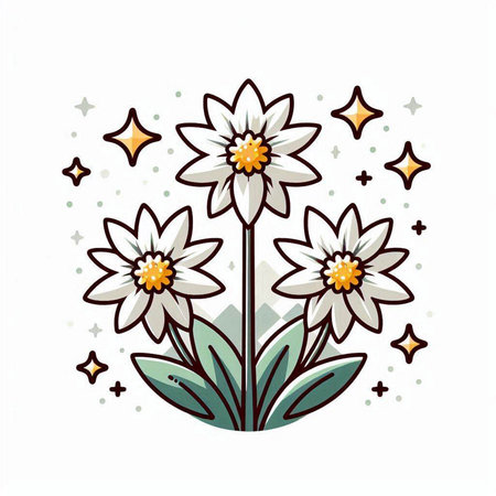 Vector illustration of a daisy flower on a white background with stars.のイラスト素材