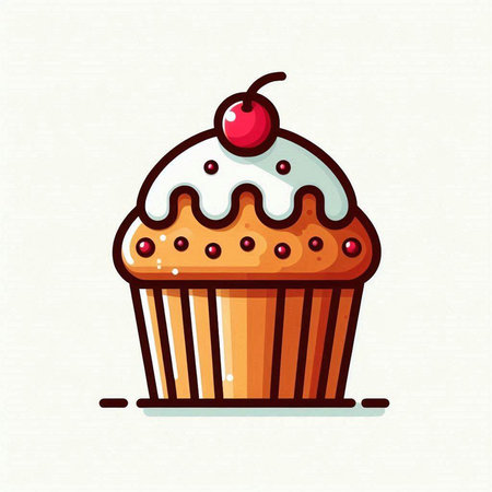 Cupcake with cherry on top. Vector illustration in flat style.のイラスト素材