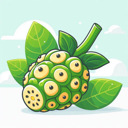 Illustration of a green custard apple on a white background.のイラスト素材