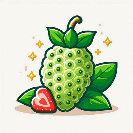 Illustration of a fresh green guava fruit with a heart.のイラスト素材