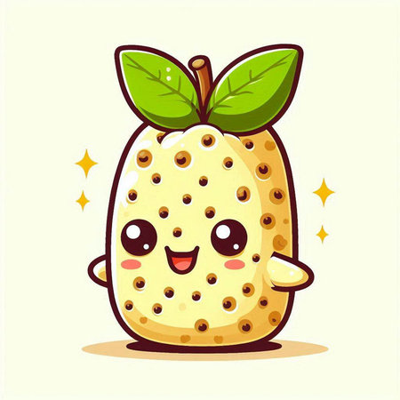 Cute cartoon guava fruit character. Cute fruit illustration.のイラスト素材
