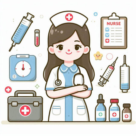 Nurse and medical icons set. Vector illustration in cartoon style.のイラスト素材