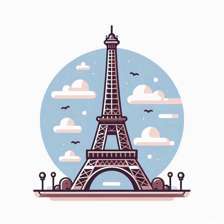 Eiffel tower in Paris, France. Vector illustration in flat styleのイラスト素材