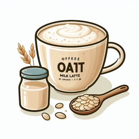 Illustration of a cup of cappuccino with milk and beansのイラスト素材