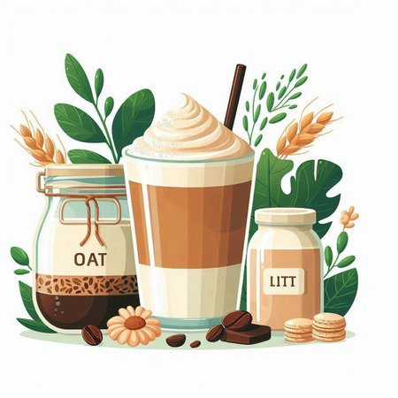 Coffee latte in a glass jar. Vector illustration.のイラスト素材